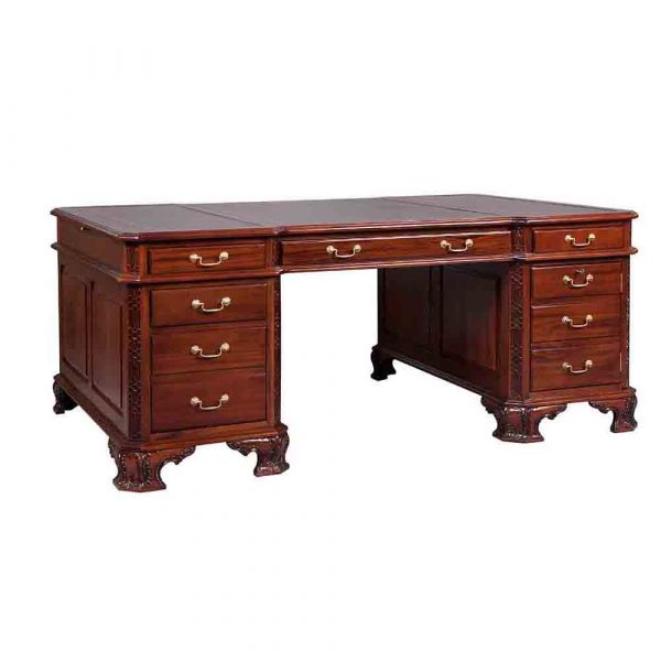 Desk with Leather Inlay 1.8M Solid mahogany 18 desk with 9 draws and leather inlay