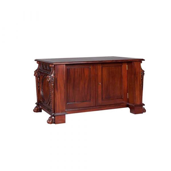 Lion Credenza Solid mahogany credenza with leather inlay
