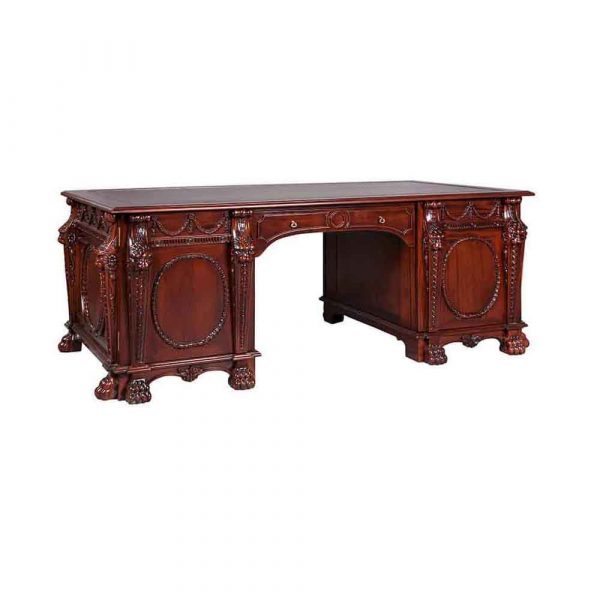 Lion Desk Solid mahogany desk with leather inlay